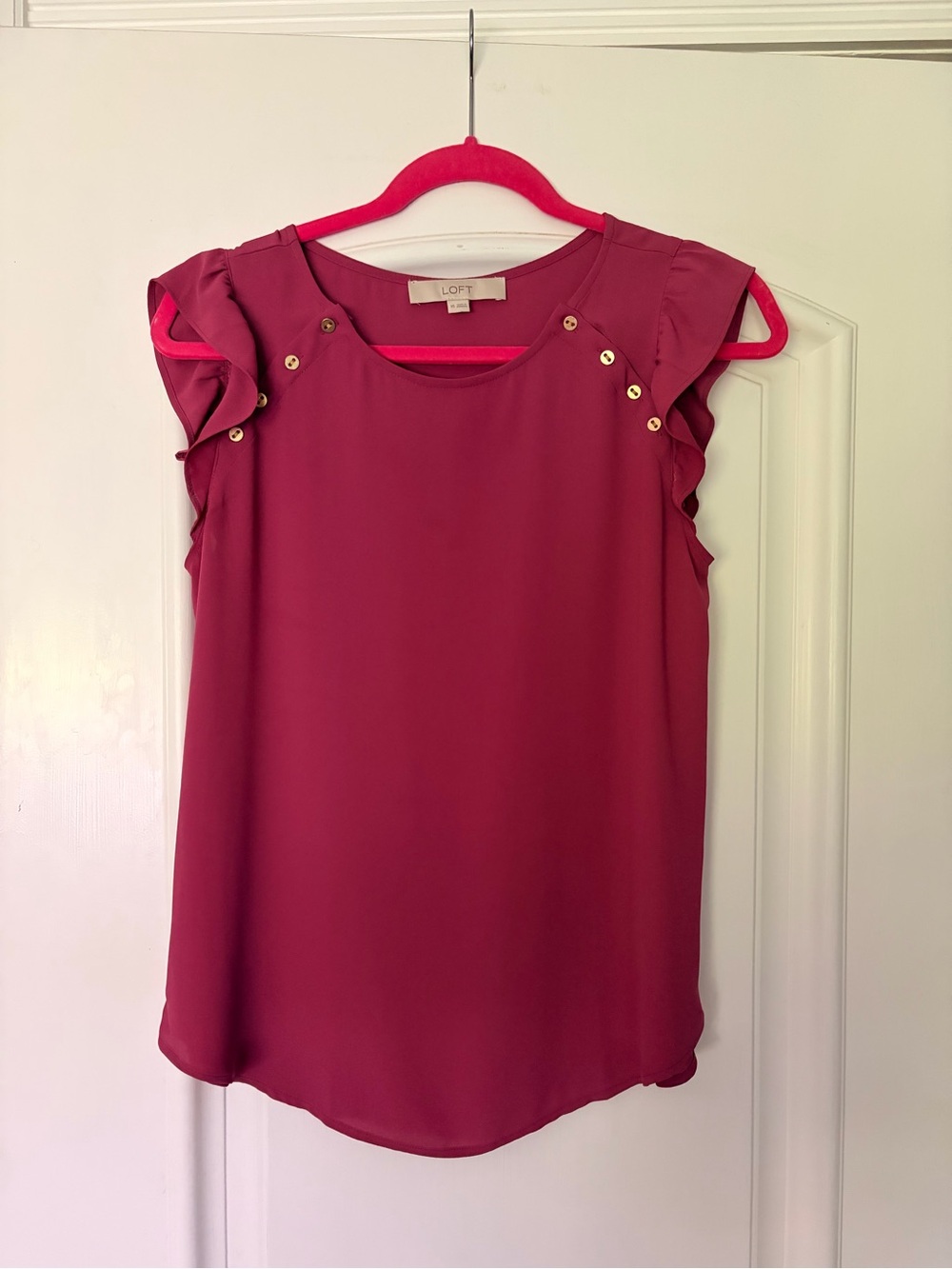 LOFT Ruffle Sleeve Shell Top in Berry